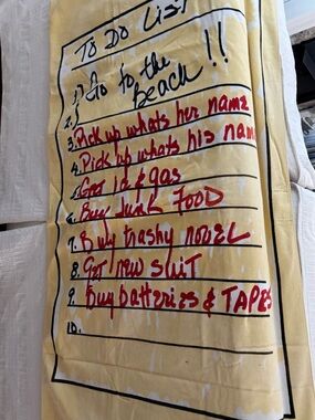 Vintage (1986) Yellow Graphic Beach Towel with Handwritten List